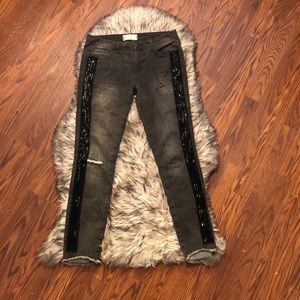 FREE PEOPLE Solstice Black Distressed Beaded Jeans